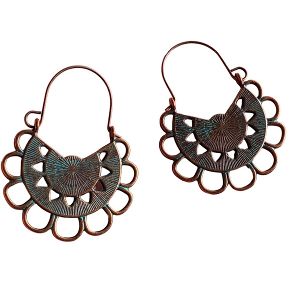 Boho Bronzed and Turquoise Drop Earrings - Picture 3 of 4